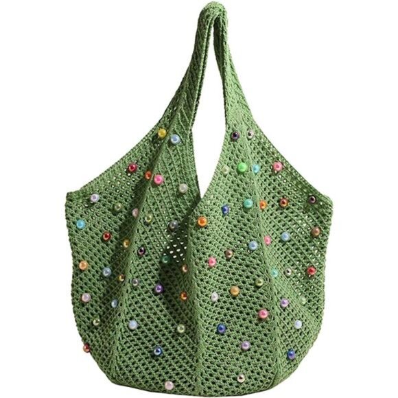 Crochet Beach Tote with Colored Beads - Picture 3 of 4